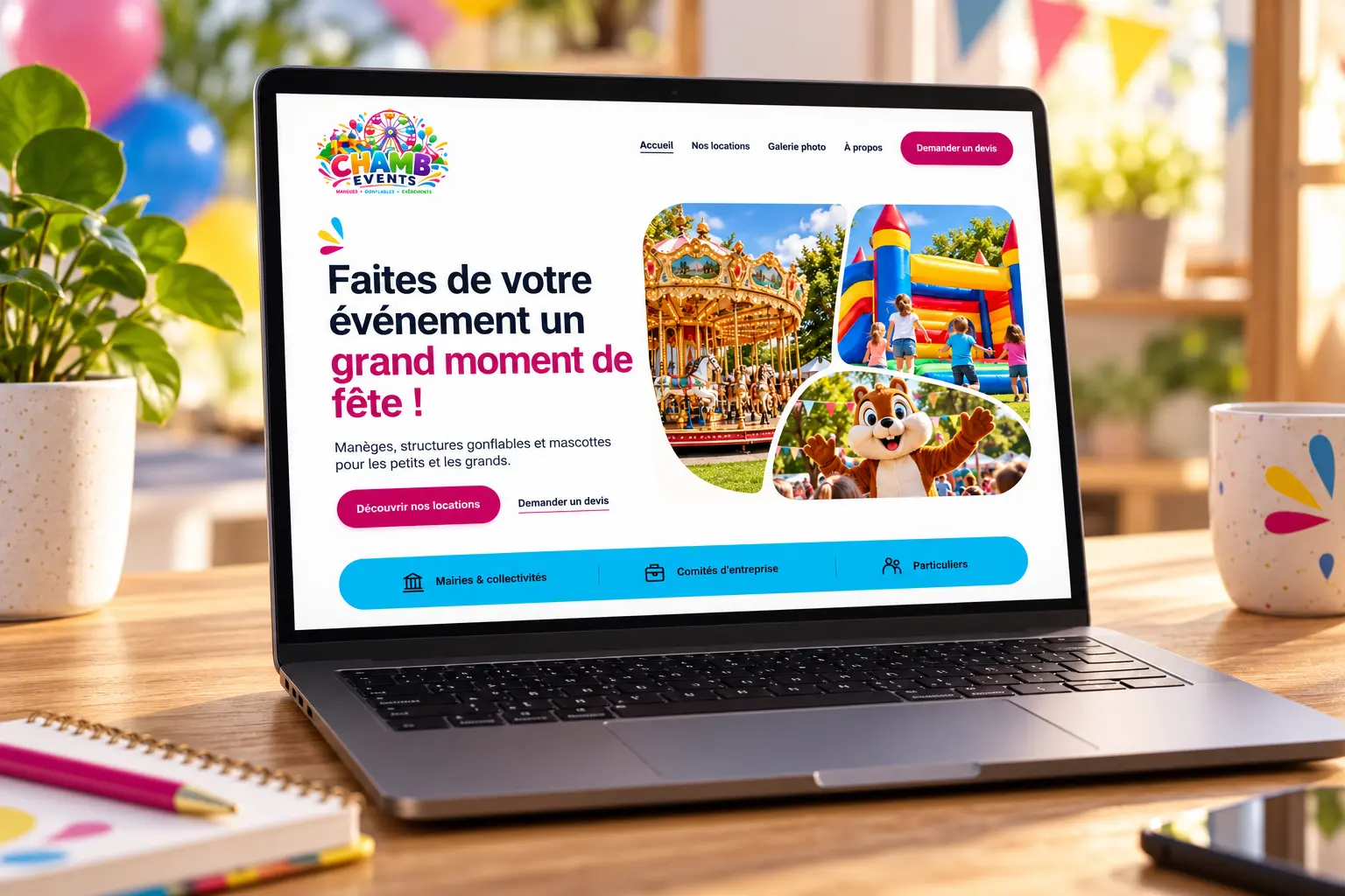 Aperçu du site Chamb-Events sur un ordinateur portable