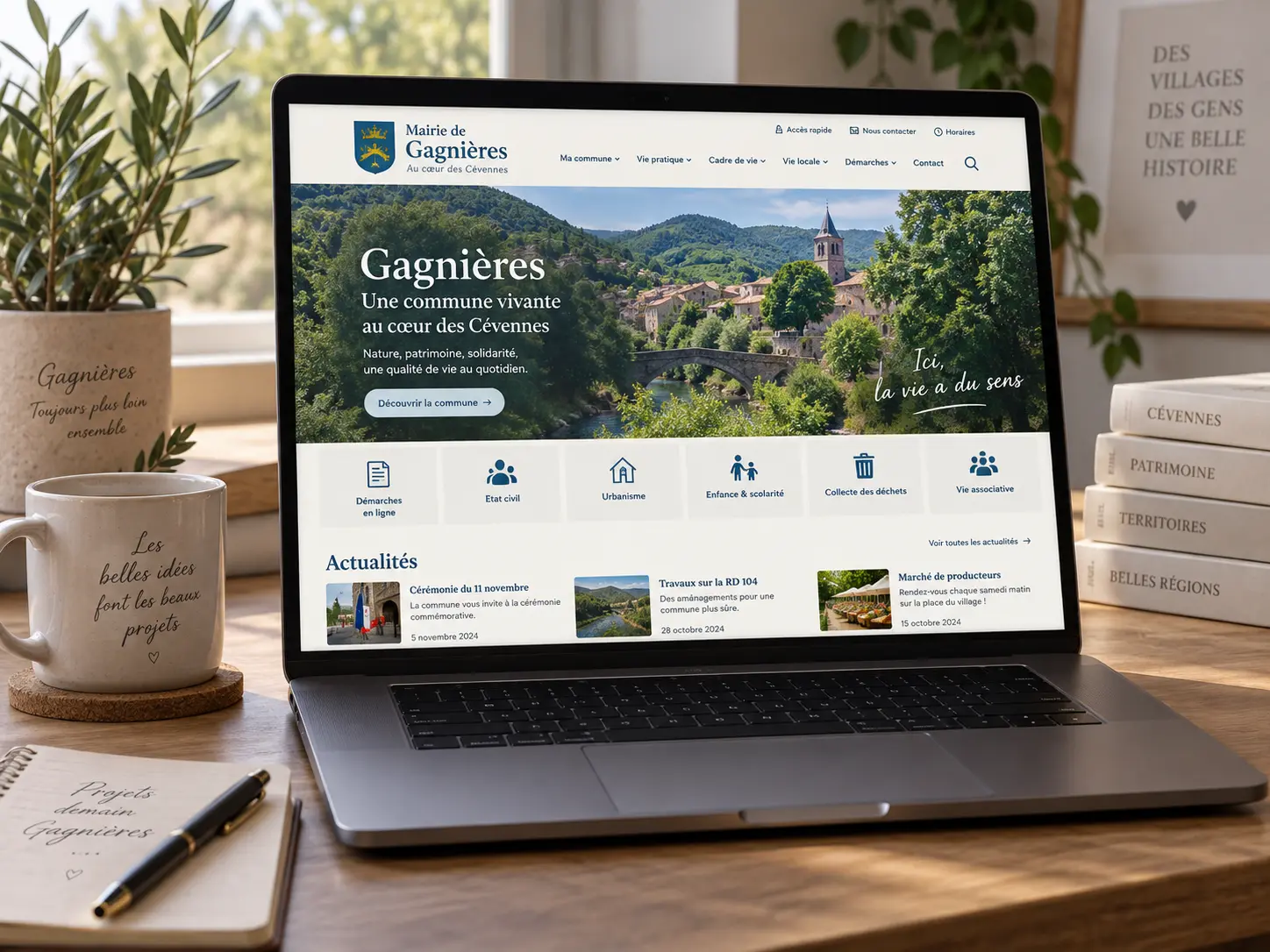 Aperçu du site de la mairie de Gagnières sur ordinateur portable