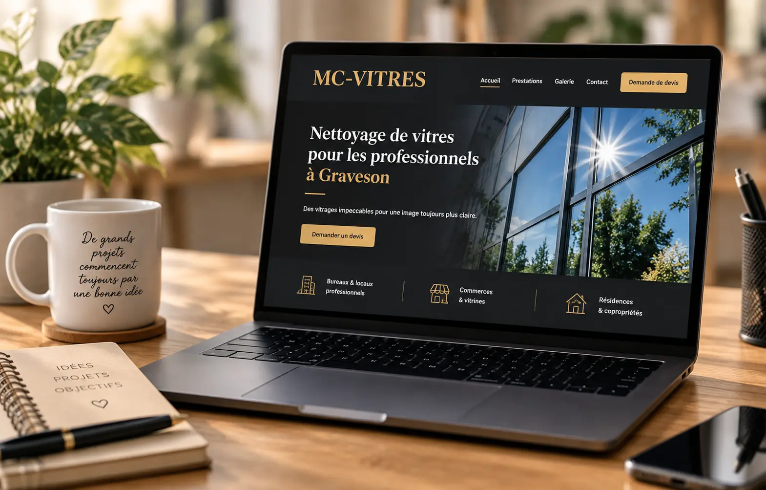 Aperçu du site MC-Vitres sur ordinateur portable